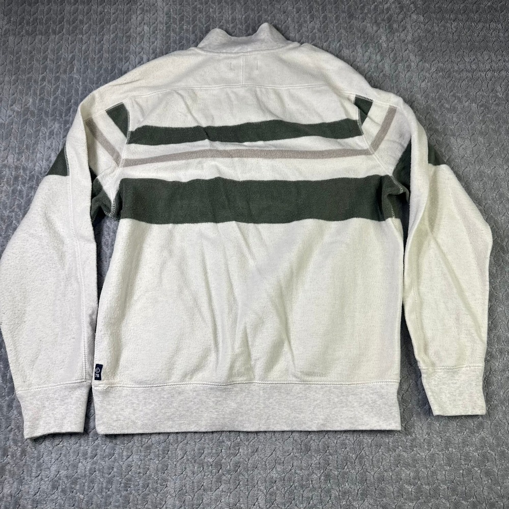 Chaps Fleece Pullover Mens Large Striped Quarter Button Mock Neck Cream Sweater - Picture 15 of 16